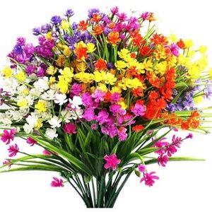 20 Bundles Artificial Flowers Grasses Fake Plants for Outdoors, UV Resistant